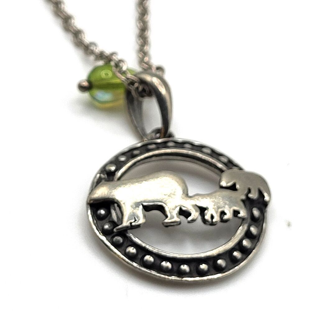 Vintage Native American Silver Moon Bear Pendant Necklace 16in